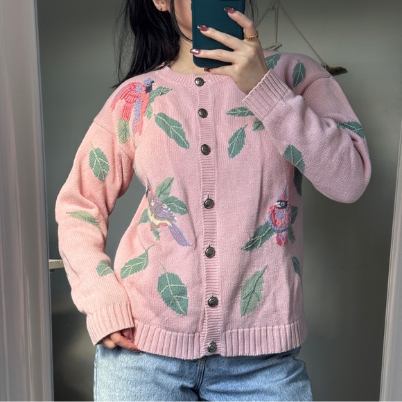 🌸 Vintage 90s Embroidered Northern Treasures Bird Cardigan 🦜🕊️ - Picture 4 of 15